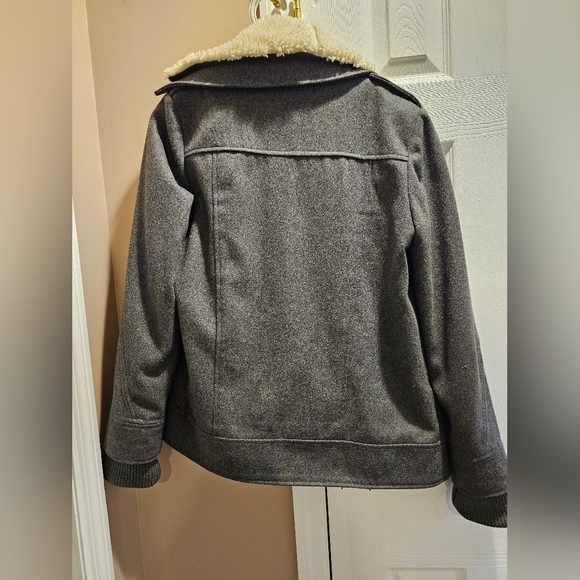 EXPRESS Women's Charcoal Faux FurWool Blend Full Zip Warm Winter Coat SizeM Used - Picture 8 of 9